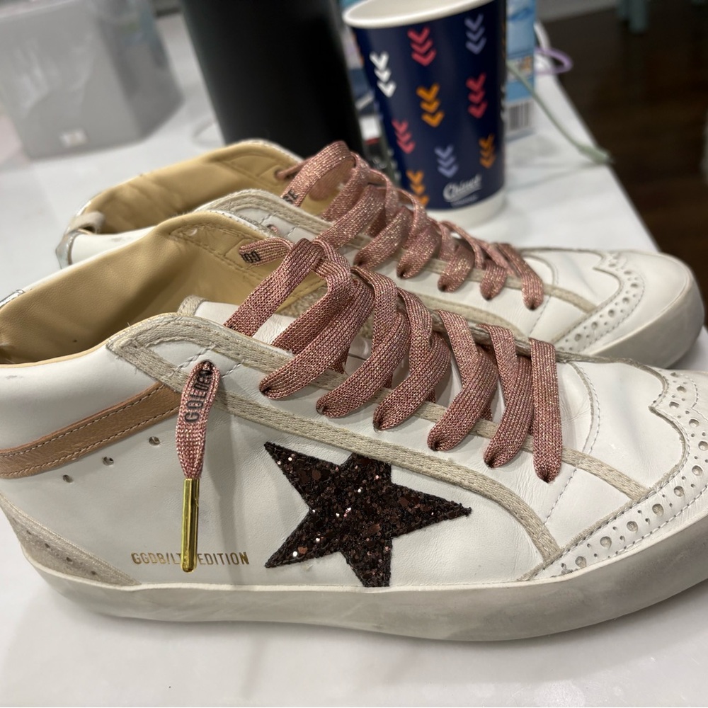 NIB Golden Goose White and Pink High-Top Sneakers 38/ 8 - Picture 2 of 4